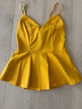 NWOT Mustard Yellow Spaghetti Strap Peplum Top